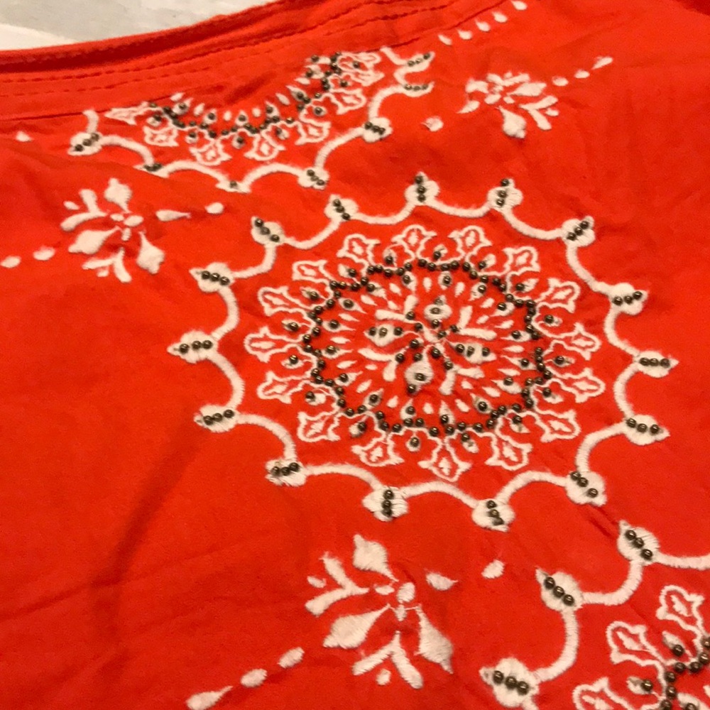 Anthropologie Red A-Line Skirt with Cream Embroidery - Picture 2 of 7